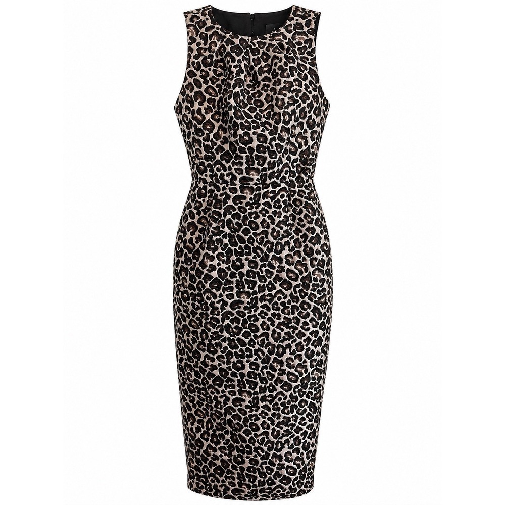 Anthropologie Exquisite Leopard Sheath Dress Size 2 Office Siren Midi Pockets